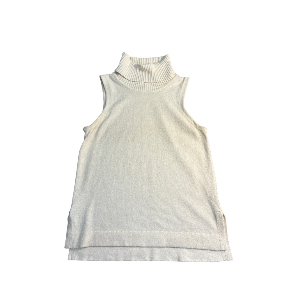 J.Crew Womens Cream Cotton Wool Sleeveless Turtleneck Sweater F4732 Size S
